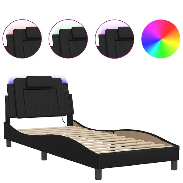 vidaXL Cadre de lit Viana avec LED sans matelas noir 90x190 cm