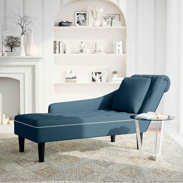 vidaXL Fauteuil long avec coussin et accoudoir droit bleu velours