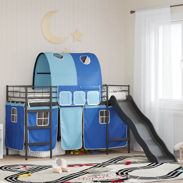 vidaXL Lit mezzanine pour enfants Noir et Bleu 74,5 x 190 cm M&eacute;tал