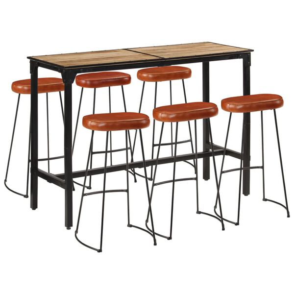 vidaXL Ensemble de bar 7 pcs bois de manguier brut massif et m&eacute;tal