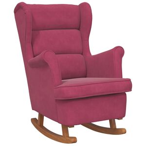 vidaXL Fauteuil &agrave; bascule &agrave; oreilles en velours rouge vin bois massif