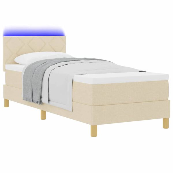 vidaXL Lit &agrave; ressort LED avec matelas avec LED Cr&egrave;me 80 x 200 cm tissu