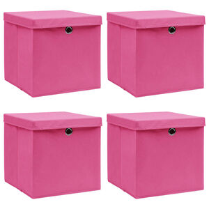 vidaXL Bo&icirc;tes de rangement avec couvercles 4 pcs Rose 32x32x32cm Tissu