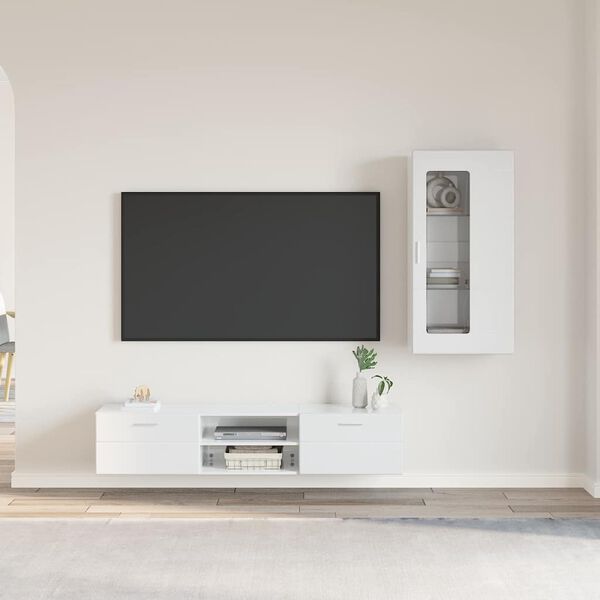 vidaXL Ensemble meuble TV FLORIN Blanc brillant Bois d'ing&eacute;nierie