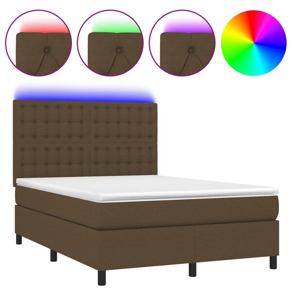 vidaXL Sommier &agrave; lattes de lit matelas et LED Marron fonc&eacute; 140x190 cm