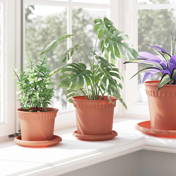 vidaXL Plateau &agrave; fleurs rond 24 pcs Rouge brique &Oslash; 14 x 2 cm Plastique