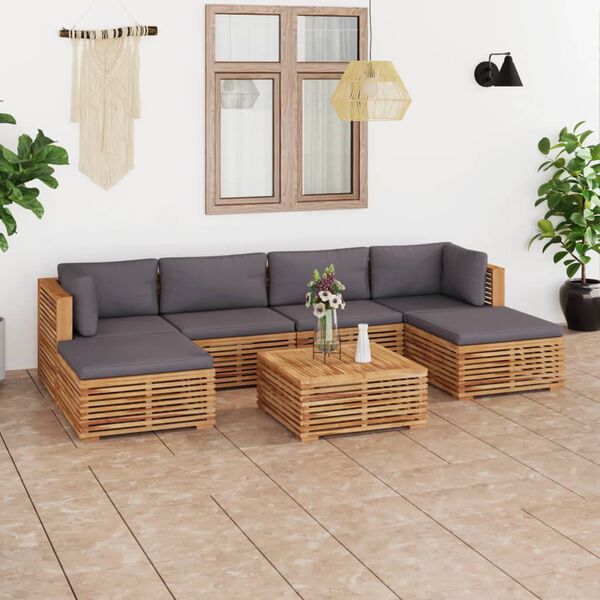 vidaXL Salon de jardin 7 pcs avec coussin gris fonc&eacute; bois de teck