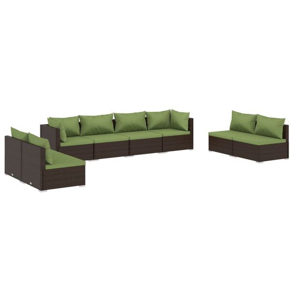 vidaXL Salon de jardin 8 pcs avec coussins r&eacute;sine tress&eacute;e marron