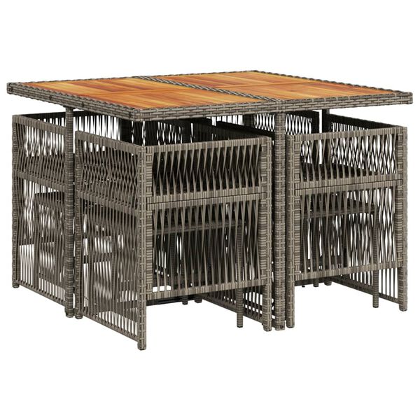 vidaXL Ensemble &agrave; manger de jardin 9 pcs coussins gris r&eacute;sine tress&eacute;e