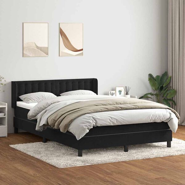 vidaXL Sommier &agrave; lattes de lit avec matelas noir 140x210 cm velours
