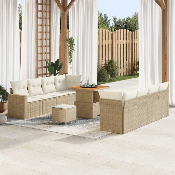 vidaXL Ensemble de canap&eacute; de jardin 11 pcs Beige polyrotin