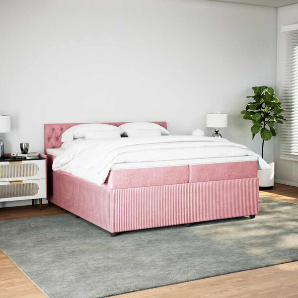 vidaXL Sommier &agrave; lattes de lit avec matelas Rose 200x200 cm Velours