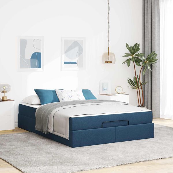 vidaXL Cadre de lit avec matelas avec matelas 2 pcs Bleu tissu