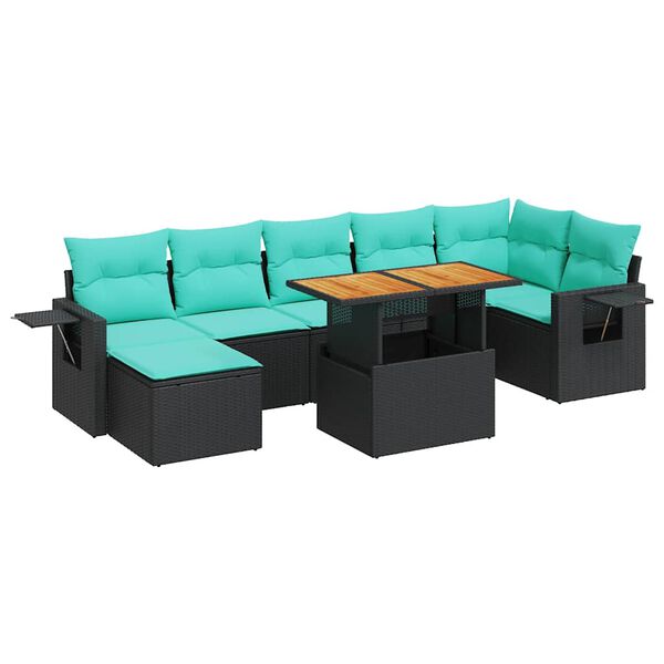 vidaXL Salon de jardin 8 pcs avec coussins noir r&eacute;sine tress&eacute;e