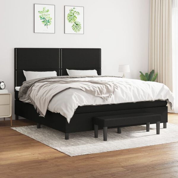 vidaXL Sommier &agrave; lattes de lit avec matelas Noir 160x200 cm Tissu