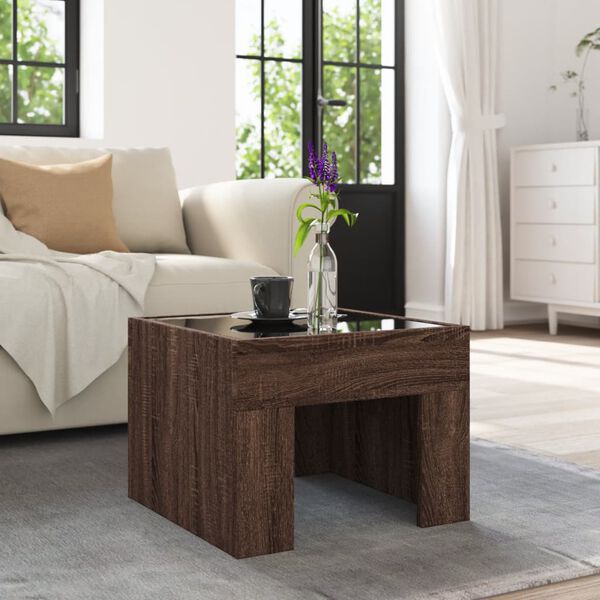 vidaXL Table basse avec LED infini chêne marron 40x40x30 cm