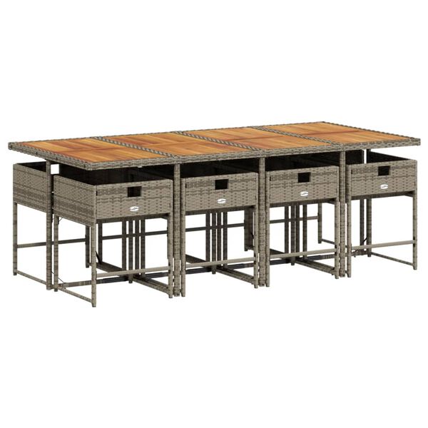 vidaXL Ensemble &agrave; manger de jardin 9 pcs coussins gris r&eacute;sine tress&eacute;e