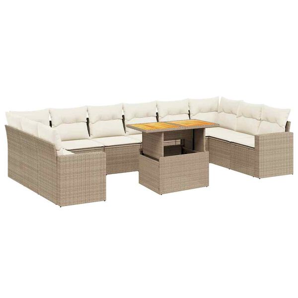 vidaXL Salon de jardin 11 pcs avec coussins beige r&eacute;sine tress&eacute;e