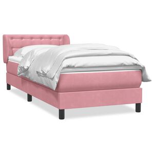 vidaXL Sommier &agrave; lattes de lit avec matelas rose 90x220 cm velours