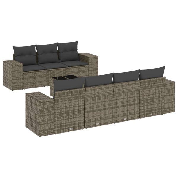 vidaXL Salon de jardin 8 pcs avec coussins gris r&eacute;sine tress&eacute;e