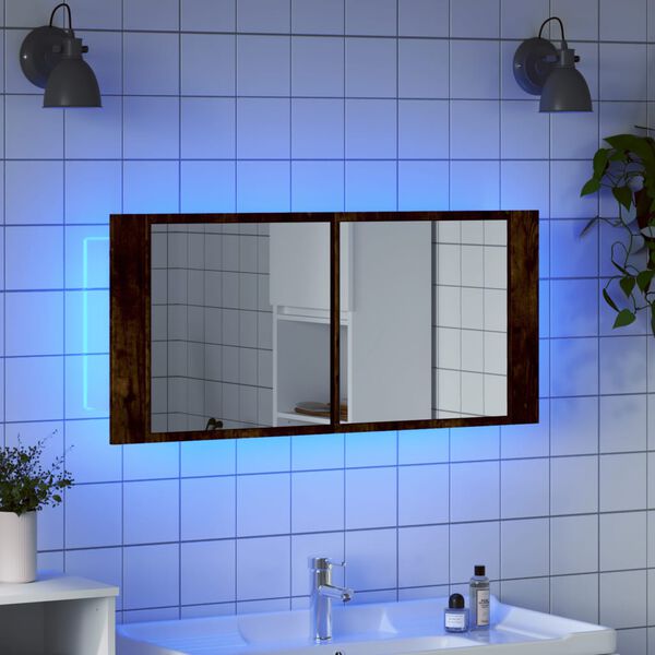 vidaXL Armoire à miroir à LED de bain chêne fumé 100x12x45 cm