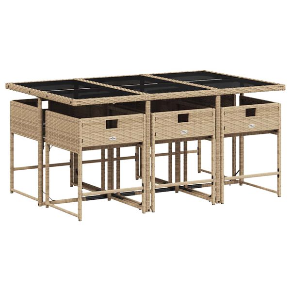 vidaXL Ensemble &agrave; manger de jardin coussins 7 pcs m&eacute;lange beige rotin