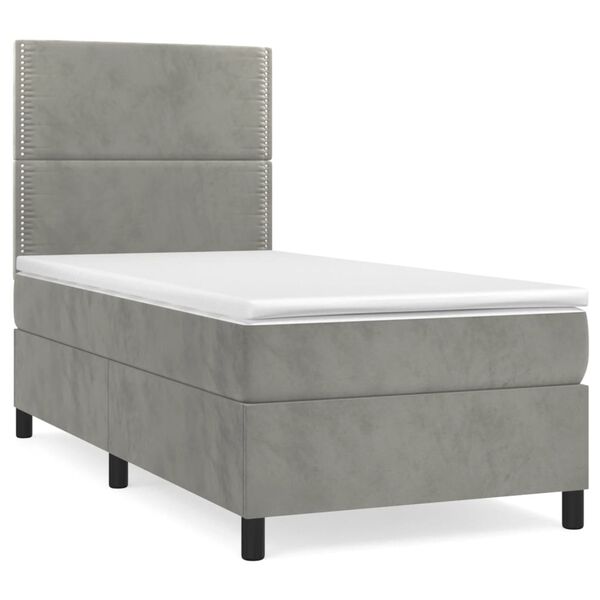 vidaXL Sommier &agrave; lattes de lit et matelas Gris clair 90x190 cm Velours
