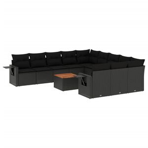vidaXL Salon de jardin 12 pcs avec coussins noir r&eacute;sine tress&eacute;e