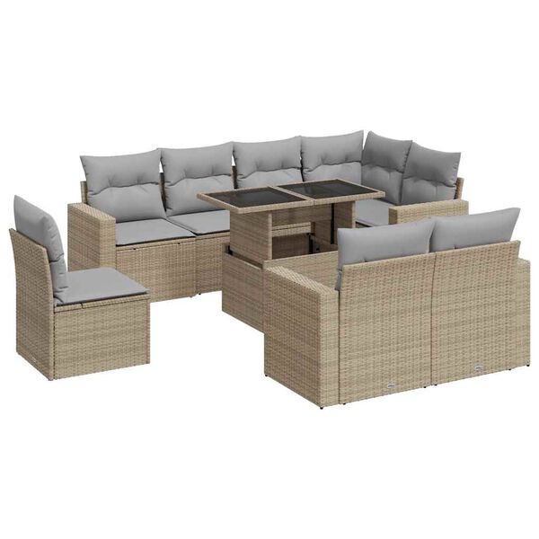 vidaXL Salon de jardin avec coussins 9 pcs beige r&eacute;sine tress&eacute;e
