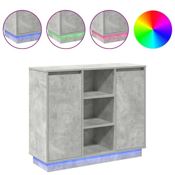 vidaXL Buffet LED Gris béton 90 x 32 x 75 cm Bois d'ingénierie