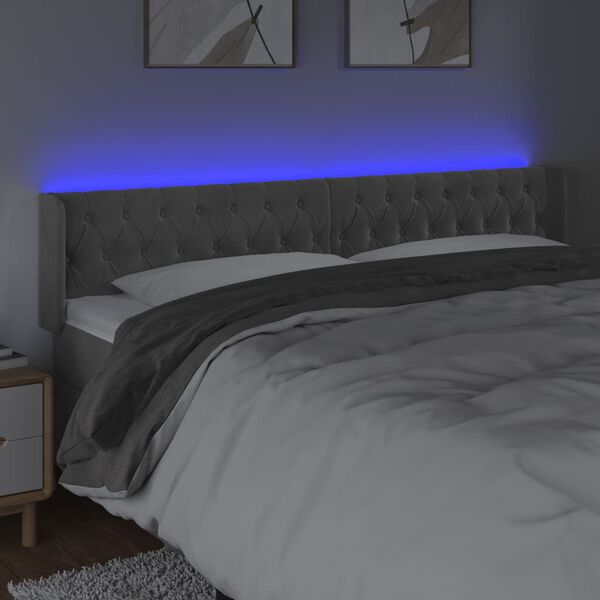 vidaXL T&ecirc;te de lit &agrave; LED Gris clair 183x16x78/88 cm Velours