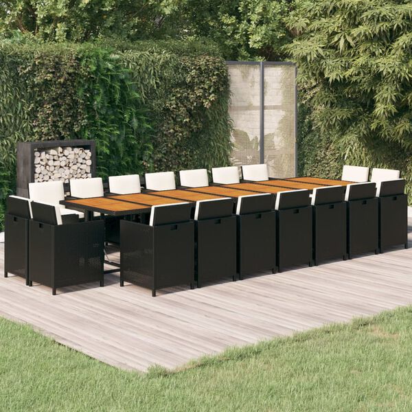 vidaXL Ensemble &agrave; manger de jardin coussins 19 pcs Noir R&eacute;sine tress&eacute;e
