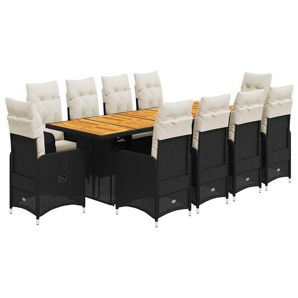 vidaXL Ensemble de bistro de jardin 11 pcs coussins noir poly rotin