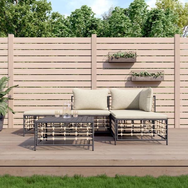 vidaXL Salon de jardin 5 pcs avec coussins anthracite résine tressée