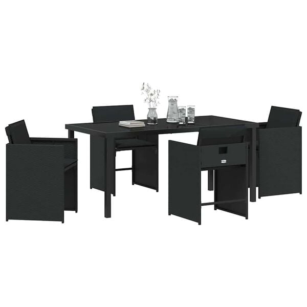 vidaXL Ensemble de salle &agrave; manger pour jardin 5 pcs Noir polyrotin