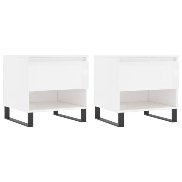 vidaXL Tables basses 2 pcs blanc brillant 50x46x50cm bois d'ing&eacute;nierie