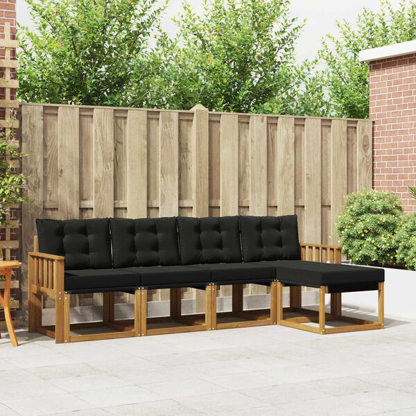 vidaXL Ensemble de canap&eacute;s d'ext&eacute;rieur 5 pcs Naturel et Noir