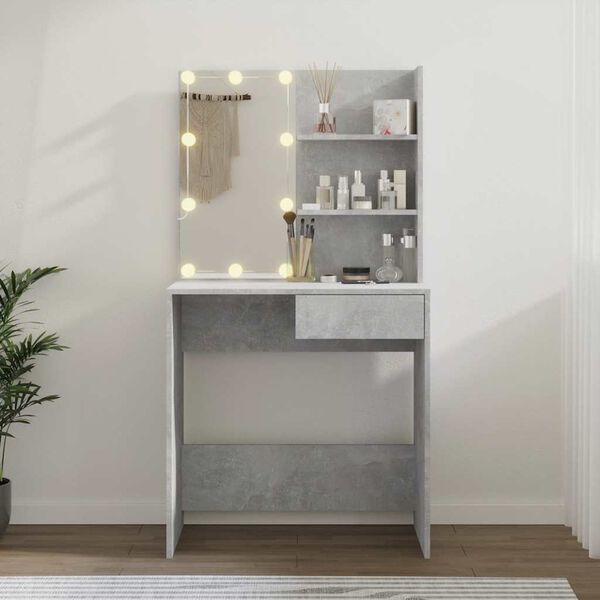 vidaXL Coiffeuse avec LED Gris b&eacute;ton 74,5x40x141 cm