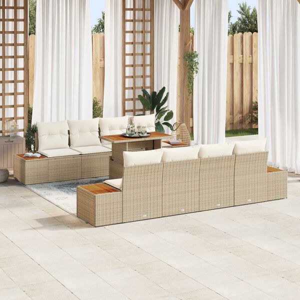 vidaXL Ensemble de canapé de jardin 9 pcs Beige Poly rotin