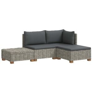 vidaXL 4 pc Ensemble de Salon en Rotin avec Coussins GENDT Gris Kubu