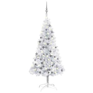 vidaXL Arbre de No&euml;l artificiel pr&eacute;-&eacute;clair&eacute;/boules argent&eacute; 120 cm PET