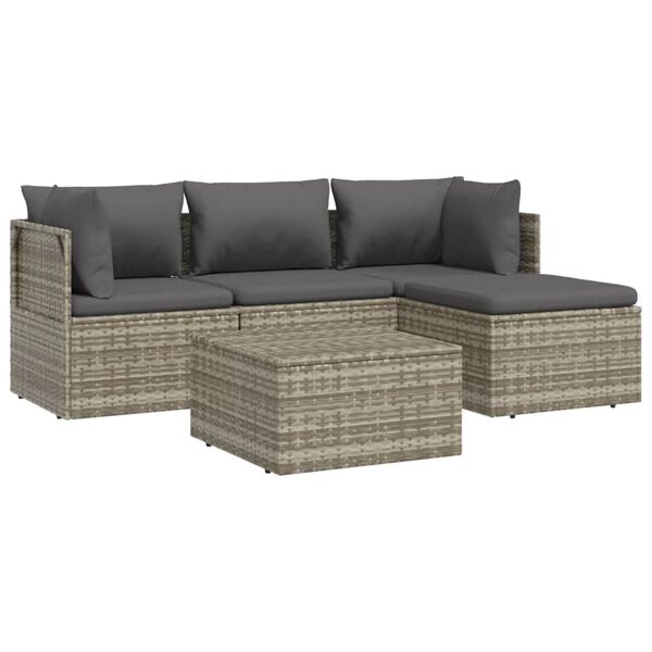 vidaXL Salon de jardin 5 pcs avec coussins Gris Résine tressée