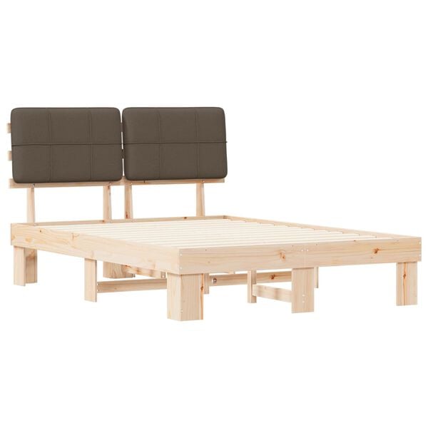 vidaXL Cadre de lit avec t&ecirc;te de lit rembourr&eacute;e Taupe 135 x 190 cm