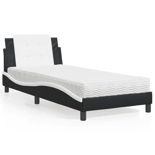 vidaXL Cadre de lit sans matelas Zadar noir et blanc 90x190 cm similicuir