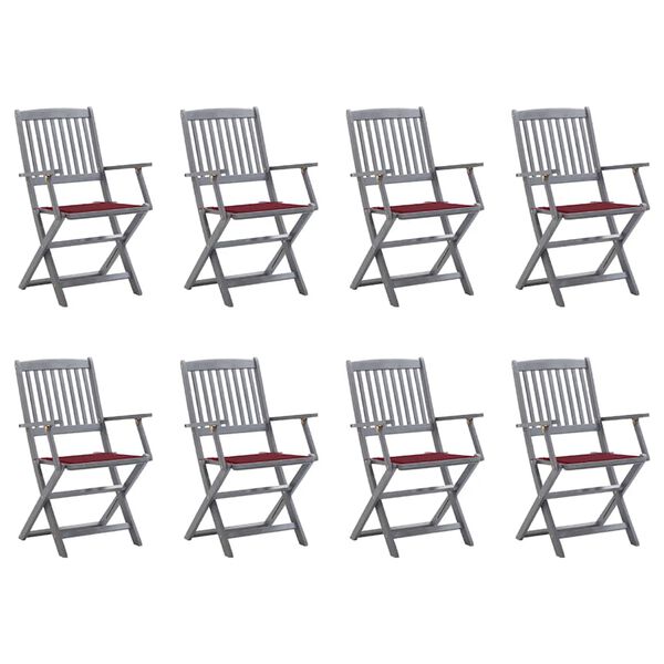 vidaXL Chaises pliables d'extérieur lot de 8 et coussins Bois d'acacia