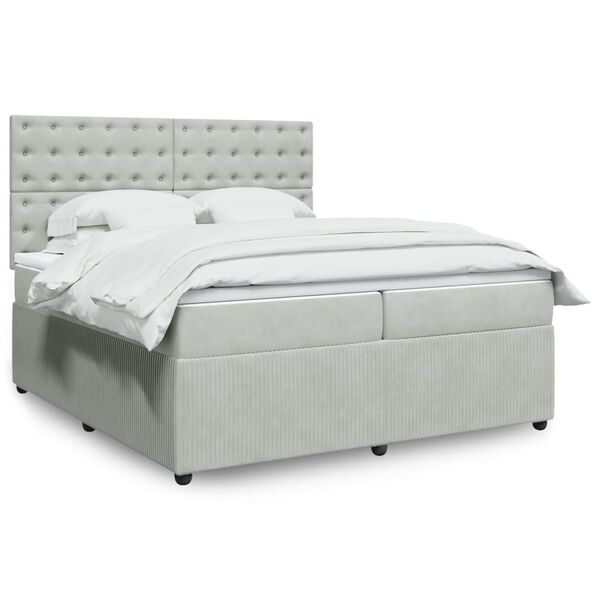 vidaXL Sommier &agrave; lattes de lit et matelas Gris clair 200x200cm Velours