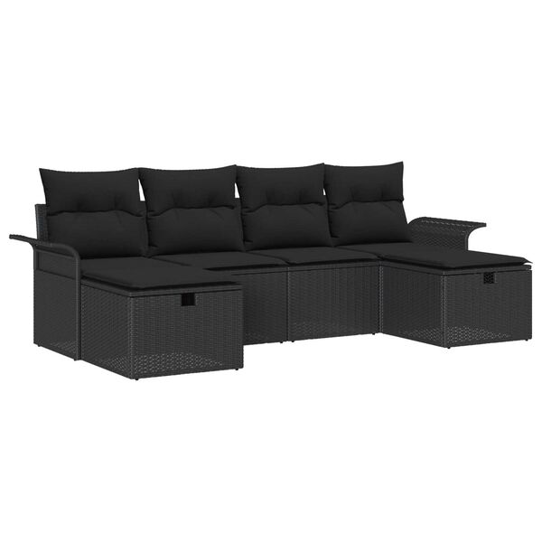vidaXL Ensemble de canap&eacute; de jardin avec coussin 6 pcs Noir polyrotin