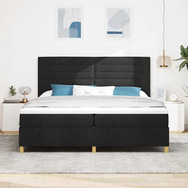 vidaXL Lit &agrave; ressort LED avec matelas Noir 200 x 200 cm tissu