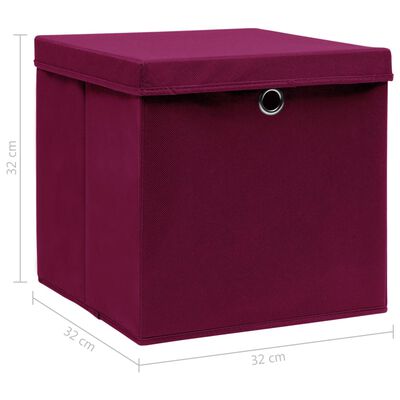 vidaXL Boîtes de rangement 10 pcs Rouge foncé 32x32x32 cm Tissu