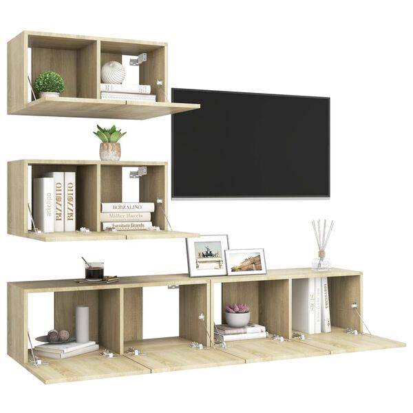 vidaXL Ensemble de meubles TV 4 pcs Chêne sonoma Bois d'ingénierie